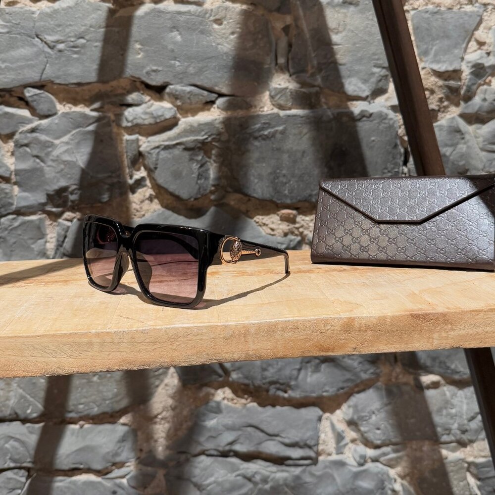 Gucci GG3727 Black Diamantissima Horsebit Oversized Square Sunglasses